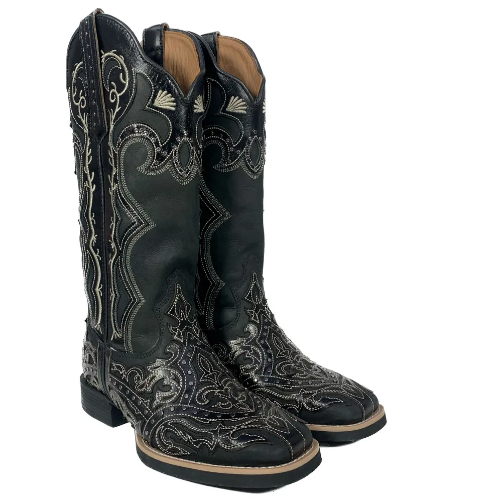 Bota Feminina Country Preta Bordada Bico Quadrado Vimar - Imagem 2