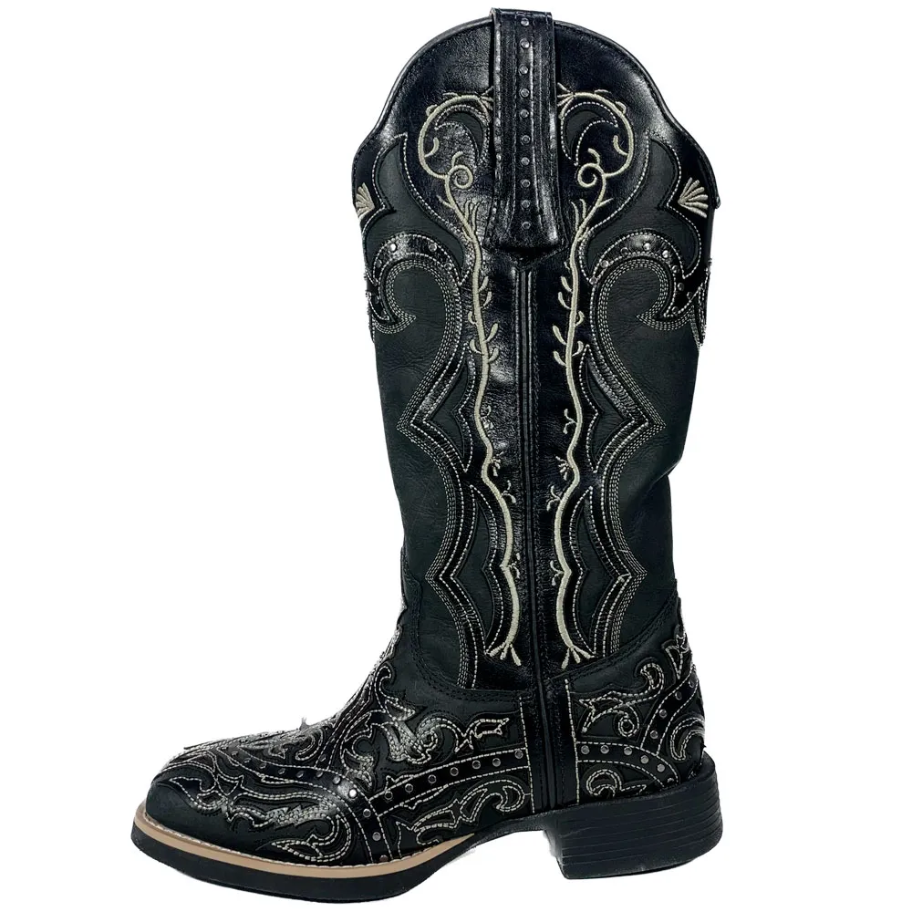 Bota Feminina Country Preta Bordada Bico Quadrado Vimar - Imagem 3