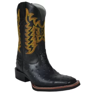Bota Masculina Preta Couro Avestruz Bovino Texas Rodeo