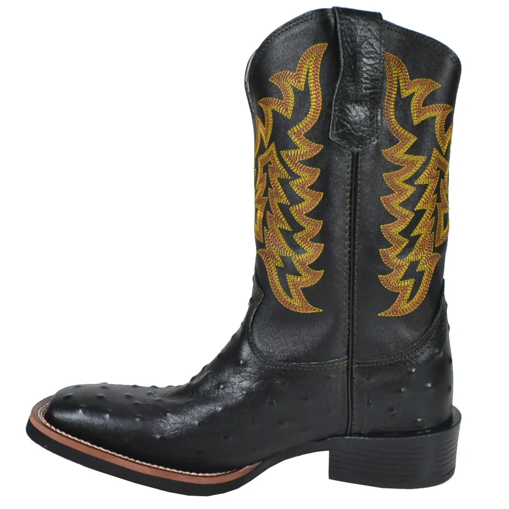 Bota Masculina Preta Couro Avestruz Bovino Texas Rodeo - Imagem 2