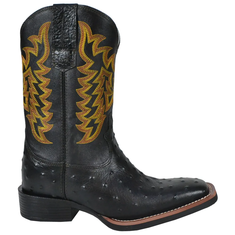Bota Masculina Preta Couro Avestruz Bovino Texas Rodeo - Imagem 3