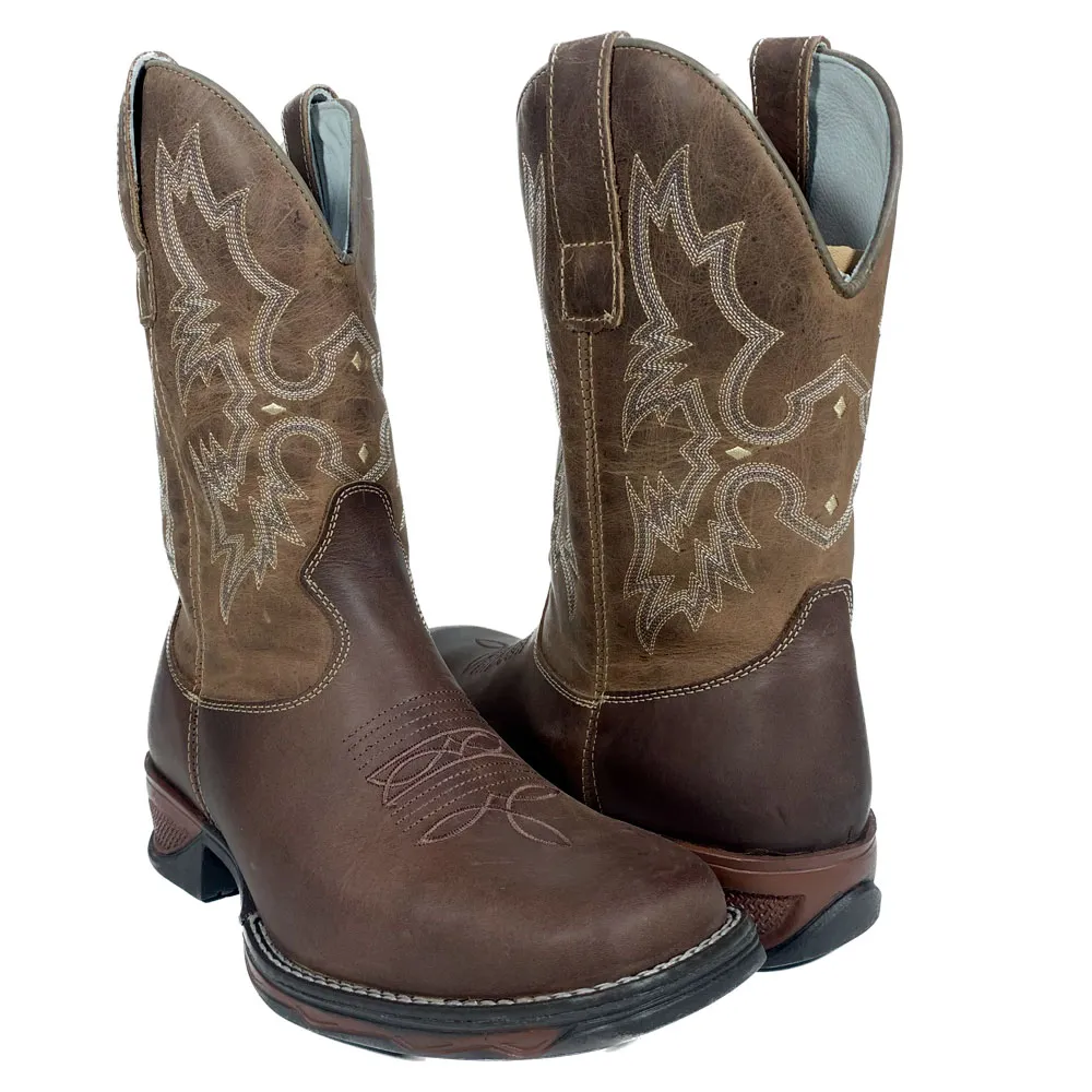 Bota Solado Jump Cafe Masculina Bico Quadrado Oklahoma Country - Imagem 2