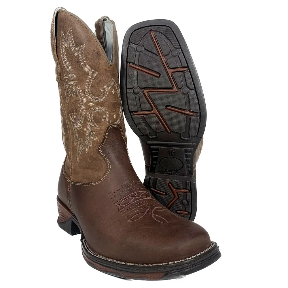 Bota Solado Jump Cafe Masculina Bico Quadrado Oklahoma Country - Imagem 4